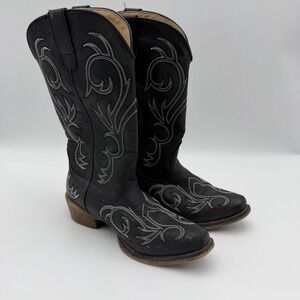 Roper Western Cowboy Boots Womens 6.5 Black Embroidered Square Toe